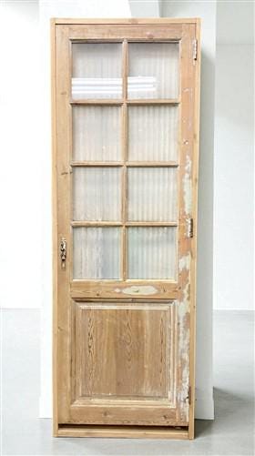 Antique French Single Door (32x93.5) Glass Pane Door with Jamb, Encased Door T36