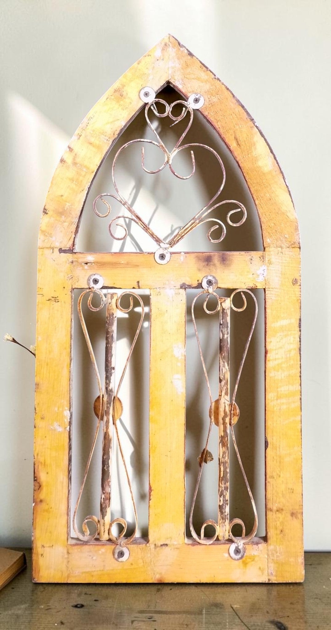 Windows - Arched Rustic Metal Wood Window Frame, Vintage Inspired Wall Decor, Heart Scroll by The Old Grainery (2020-Now,...