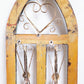 Blue Metal Heart Wood Window Frame, Arched Architectural Rustic Wall Decor A