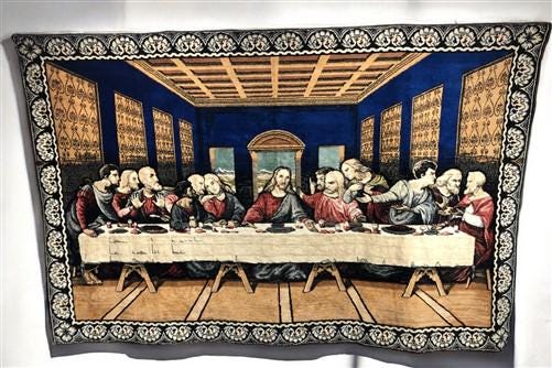 The Last Supper Da Vinci Tapestry, Vintage Italian Textile Plush Art Decor B