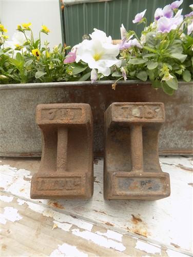 Pair 7 Lb Cast Iron Scale Weights Door Stop Paperweight Advertising Book Ends a