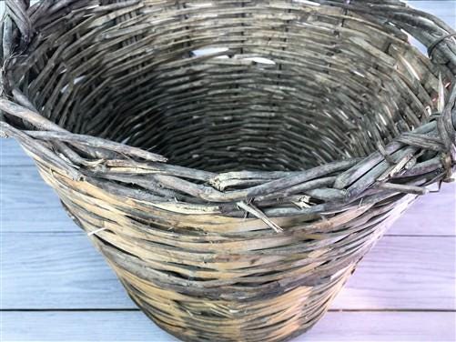 Home & Living > Home Decor > Home Accents - Round Wicker Basket, Vintage German Woven Rattan Basket, Storage Organizer N b...