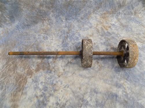 Wheel Parts - 4 Factory Cart Wheels & 2 Axles Cast Iron Vintage Lineberry Industrial Wheel a39 by The Old Grainery (antiqu...