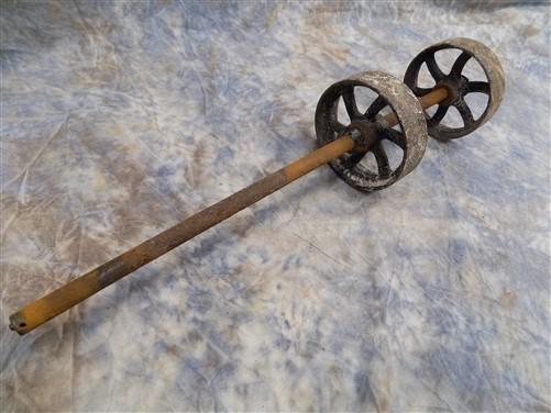 Wheel Parts - 4 Factory Cart Wheels & 2 Axles Cast Iron Vintage Lineberry Industrial Wheel a39 by The Old Grainery (antiqu...