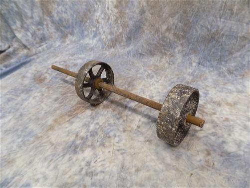 Wheel Parts - 4 Factory Cart Wheels & 2 Axles Cast Iron Vintage Lineberry Industrial Wheel a39 by The Old Grainery (antiqu...