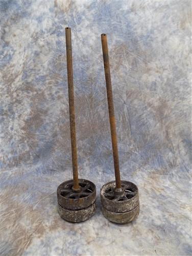 Wheel Parts - 4 Factory Cart Wheels & 2 Axles Cast Iron Vintage Lineberry Industrial Wheel a39 by The Old Grainery (antiqu...