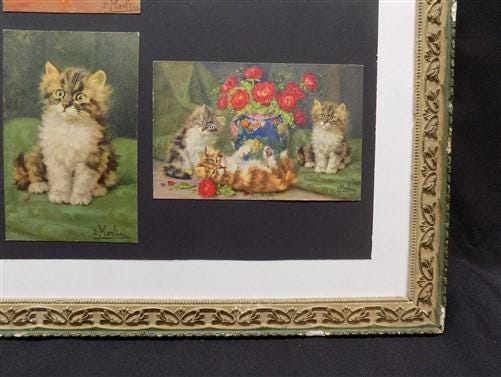 Vintage Wooden Framed Cat Art, Rectangular Photo Picture Mirror