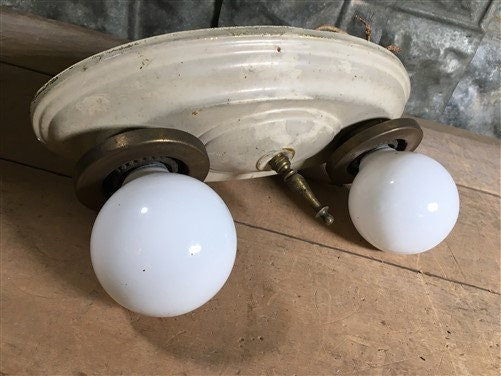2 Lamp Ceiling Flush Mount Light Fixture, Vintage John Virden Value Lighting
