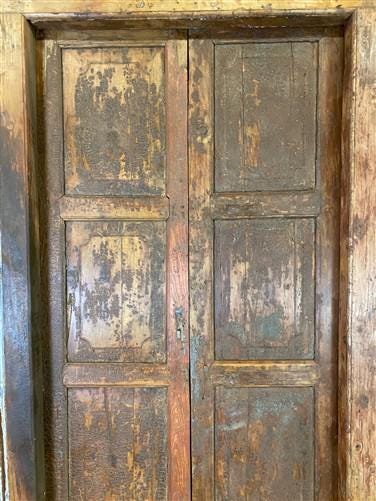 Antique Arched French Double Doors (61.5x130) European Door Jamb, with Jamb, S38