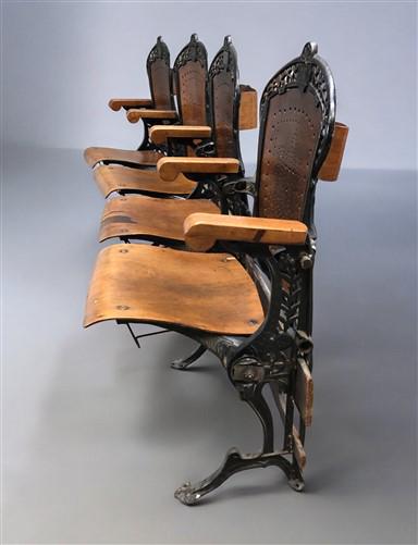 4 Wood Iron Folding Theater Seats, Auditorium Seats, Entryway Bench, D15