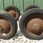 Toys & Games > Toys > Push & Pull Toys > Wagons - 4 Vintage Metal Baby Buggy Wheels Pedal Car Garden Cart Pumpkin Wagon A5...