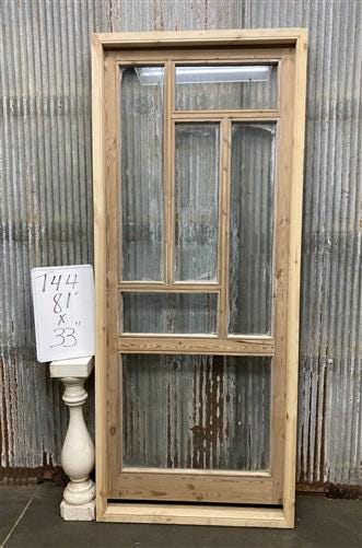Antique French Single Door (33x81) Glass Pane Door with Jamb, Encased Door T44