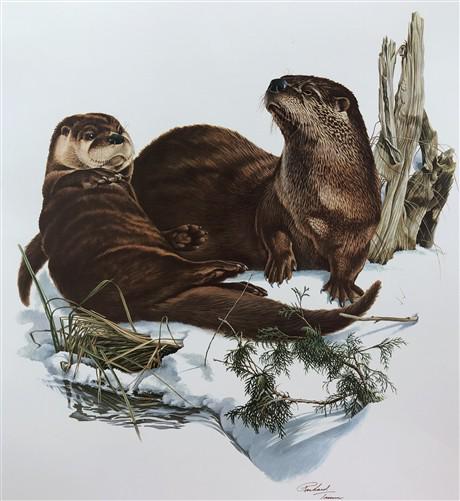 Art & Collectibles > Prints > Lithographs - Richard Timm, River Otter, Signed Print, 28x22 Wade Collection, Plate 6 by The...