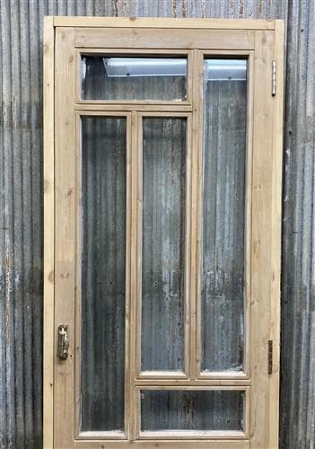Antique French Single Door (27.25x82) Glass Pane Door with Jamb, Encased Door T7