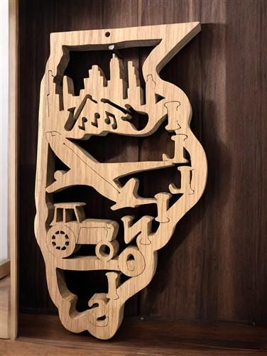 Home & Living > Home Decor > Wall Decor > Wall Hangings - Illinois Carved Wood Wall Decor, Chicago Music Plane Farm Tracto...