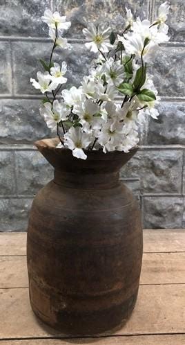 Wood Pot, Round Water Jug, Planter Urn, Flower Frog Display, Farmhouse Box, D