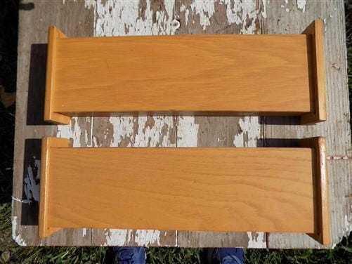 Home & Living > Storage & Organization > Shelving - 2 Wall Hanging Church Pew Shelf Racks Plate Hymnal Book Recipe Card Sp...