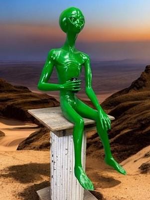 Art & Collectibles > Sculpture > Figurines - Sitting Green Alien Statue, Little Green Place Man, UFO Extra Terrestrial, A...