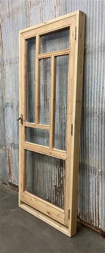 Antique French Single Door (33x81) Glass Pane Door with Jamb, Encased Door T34