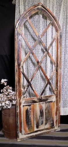 Home & Living > Home Decor > Home Accents - Large Farmhouse Lattice Window, Arched Lattice Window Frame, Rustic Home Decor...
