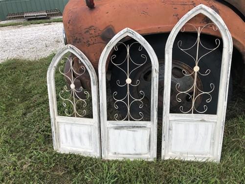 Home & Living > Home Decor > Wall Decor > Wall Hangings - 3 French Country Wood Metal Window Frame, Architectural Frame, F...