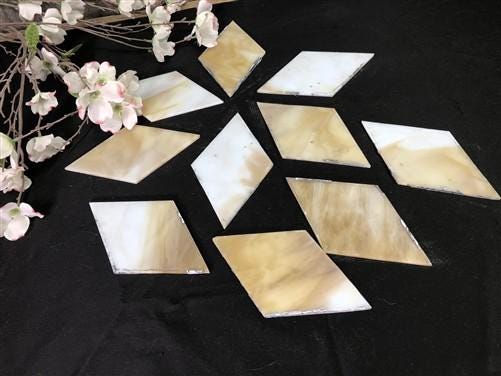 Craft Supplies & Tools > Raw Materials > Glass - 10 Stained Slag Glass Diamond Panes, Reclaimed Church Window Art Glass Pi...