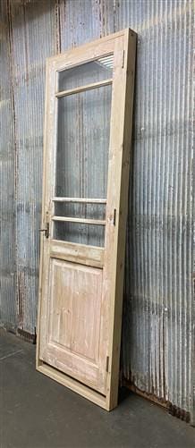 Antique French Single Door (29x93) Glass Pane Door with Jamb, Encased Door T56