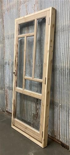 Antique French Single Door (33x81) Glass Pane Door with Jamb, Encased Door T44
