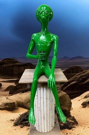 Art & Collectibles > Sculpture > Figurines - Sitting Green Alien Statue, Little Green Place Man, UFO Extra Terrestrial, A...