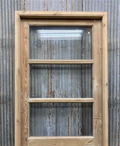 Antique French Single Door (31.5x81) Glass Pane Door with Jamb, Encased Door T20