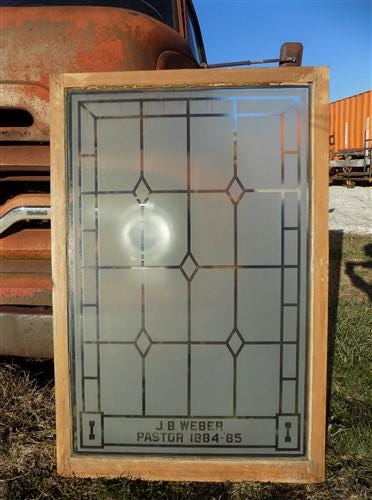 Etched Frosted Clear Glass Vintage Church Window, Architectural Art Glass, A