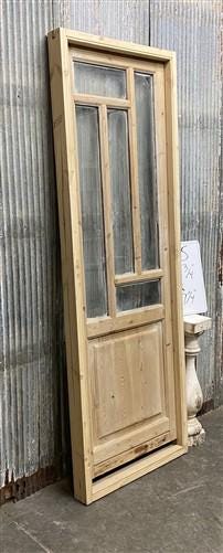 Antique French Single Door (27.25x82) Glass Pane Door with Jamb, Encased Door T5