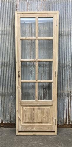 Antique French Single Door (27.5x83) Glass Pane Door with Jamb, Encased Door T14