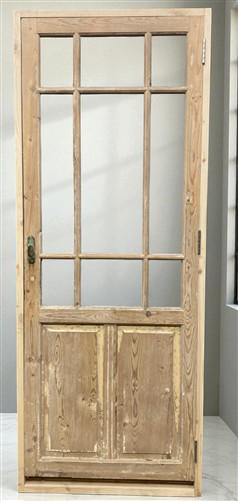 Antique French Single Door (32x83.5) Glass Pane Door with Jamb, Encased Door T45