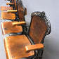 4 Wood Iron Folding Theater Seats, Auditorium Seats, Entryway Bench, D15