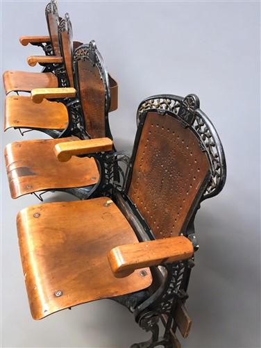 4 Wood Iron Folding Theater Seats, Auditorium Seats, Entryway Bench, D15