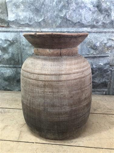 Wood Pot, Round Water Jug, Planter Urn, Flower Frog Display, Farmhouse Box, H