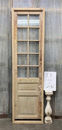 Antique French Single Door (24.75x95) Glass Pane Door with Jamb, Encased Door T1