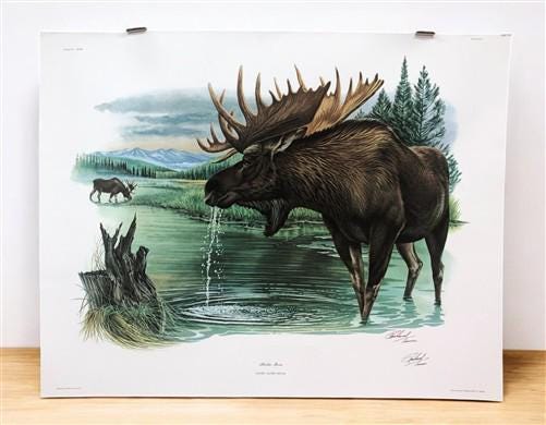 Art & Collectibles > Prints > Lithographs - Richard Timm, Alaska Moose, Signed Print, 28x22 Wade Collection, Plate 18 by T...