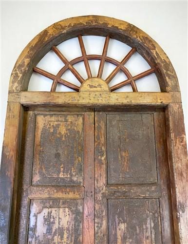 Antique Arched French Double Doors (61.5x130) European Door Jamb, with Jamb, S38