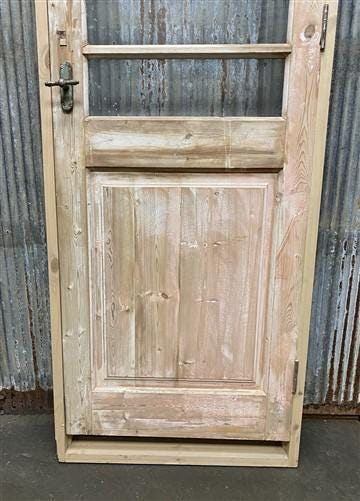 Antique French Single Door (29x93) Glass Pane Door with Jamb, Encased Door T56