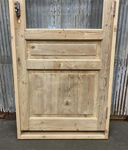 Antique French Single Door (32.5x83) Glass Pane Door with Jamb, Encased Door T54