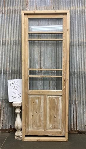 Antique French Single Door (32.5x92) Glass Pane Door with Jamb, Encased Door T46