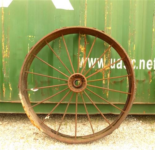 2 Cast Iron Implement Wheels, Wagon Wheel, Tractor Steel Rims, Industrial Age C