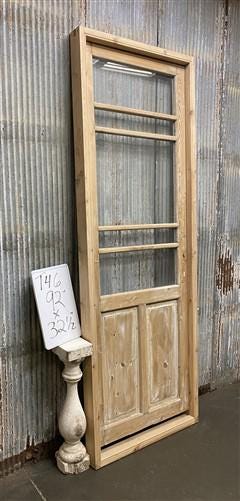 Antique French Single Door (32.5x92) Glass Pane Door with Jamb, Encased Door T46