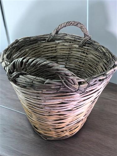 Home & Living > Storage & Organization > Baskets - Round Wicker Basket, Vintage German Woven Rattan Basket, Storage Organi...
