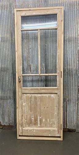 Antique French Single Door (31.5x90) Glass Pane Door with Jamb, Encased Door T29