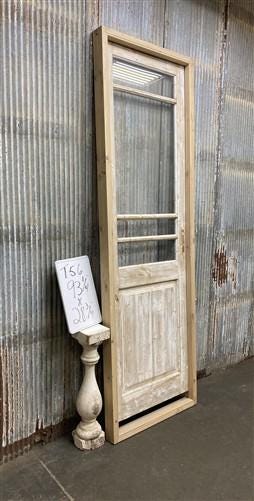 Antique French Single Door (29x93) Glass Pane Door with Jamb, Encased Door T56