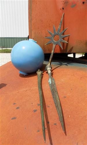 Home & Living > Outdoor & Gardening > Garden Decoration > Yard Art - 3 Lightning Rod Sunburst Spear Spike Finials, Blue Mi...