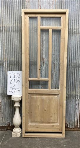 Antique French Single Door (27.5x82) Glass Pane Door with Jamb, Encased Door T12